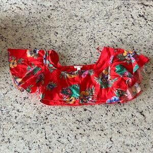 Miami Red Floral Button-Up Cropped Top